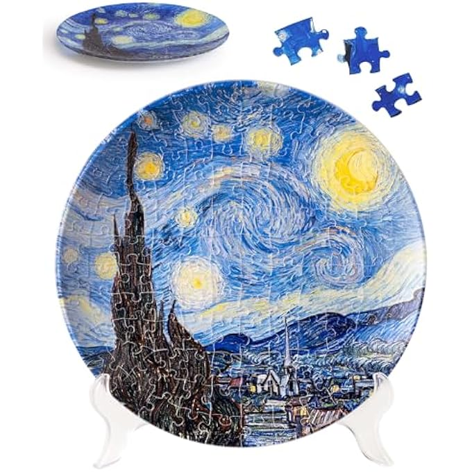 3D PUZZLE PLATE 124 PIECES - VAN GOGH - THE STARRY NIGHT  JIGSAW PUZZLE FOR ADULTS, DECORATIVE PLATE WITH DURABLE PLASTIC PIECES, IDEAL GIFT FOR HOME OR OFFICE DCOR [PL1002] - Image 1